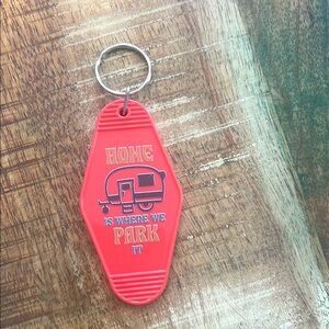 Red Keychain with Camper Design vintage hotel style retro keychain